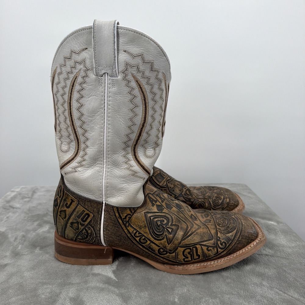 Alfa Boots Men's 13 The Gambler Hand Tooled Leather Square Toe Western Cowboy